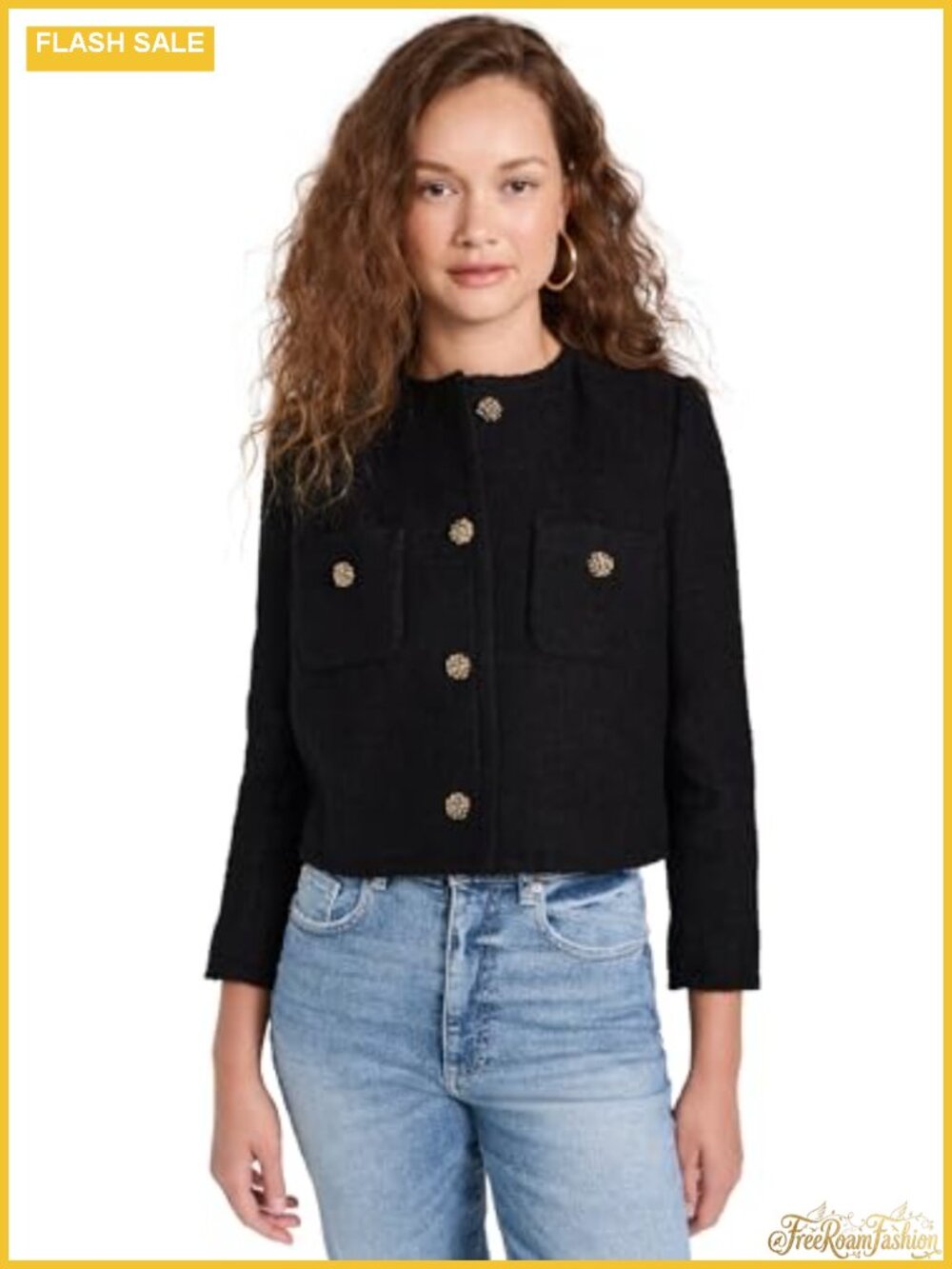 Tweed Overcoat Button Placket Padded Shoulders Casual Jacket